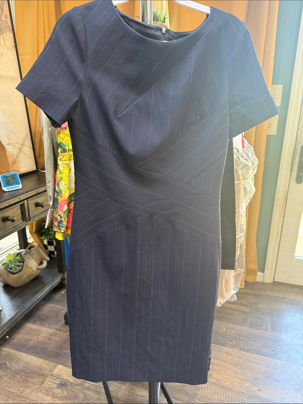 Karen Millen Navy Pinstripe Sheath Dress